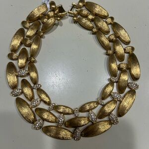 Beautiful Signed Vintage Givenchy Gold Necklace with Crystal Accents